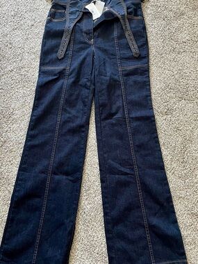 Ulla Johnson Dark Indigo Wide-Leg Jeans with Belt Detail
